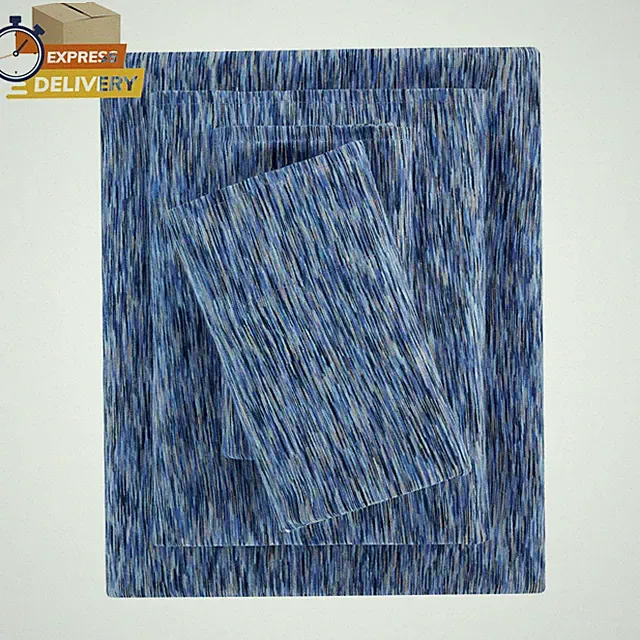 100% Cotton Extra Soft Jersey Bed Sheet Set, Queen, Blue Crackle, 4 Pieces