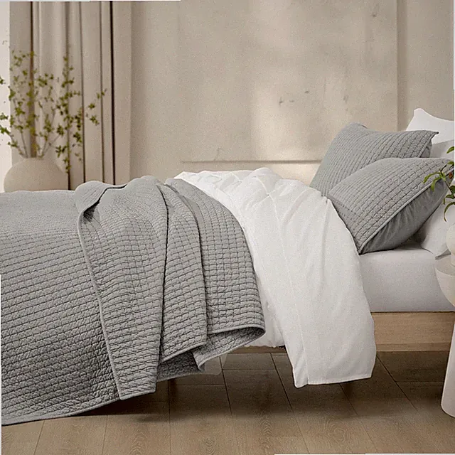 100% Cotton Jersey Knit Quilt - Rice Stitch Grey Stripe King Quilt with Pillo...
