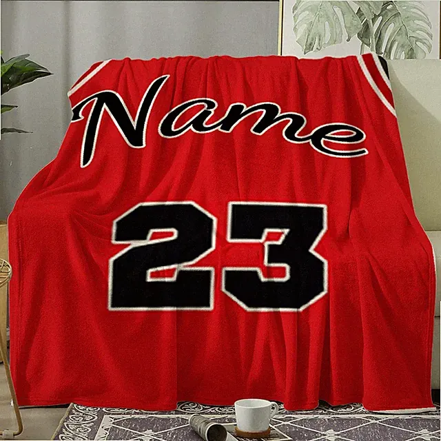1pc Personalized Basketball Jersey Blanket - Custom Name & Number, Red & Team