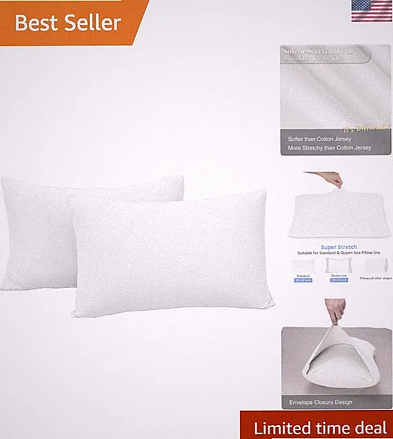 2-Pack Jersey Knit Pillow Cases Standard/Queen - Ultra Soft T-Shirt Like Whit...