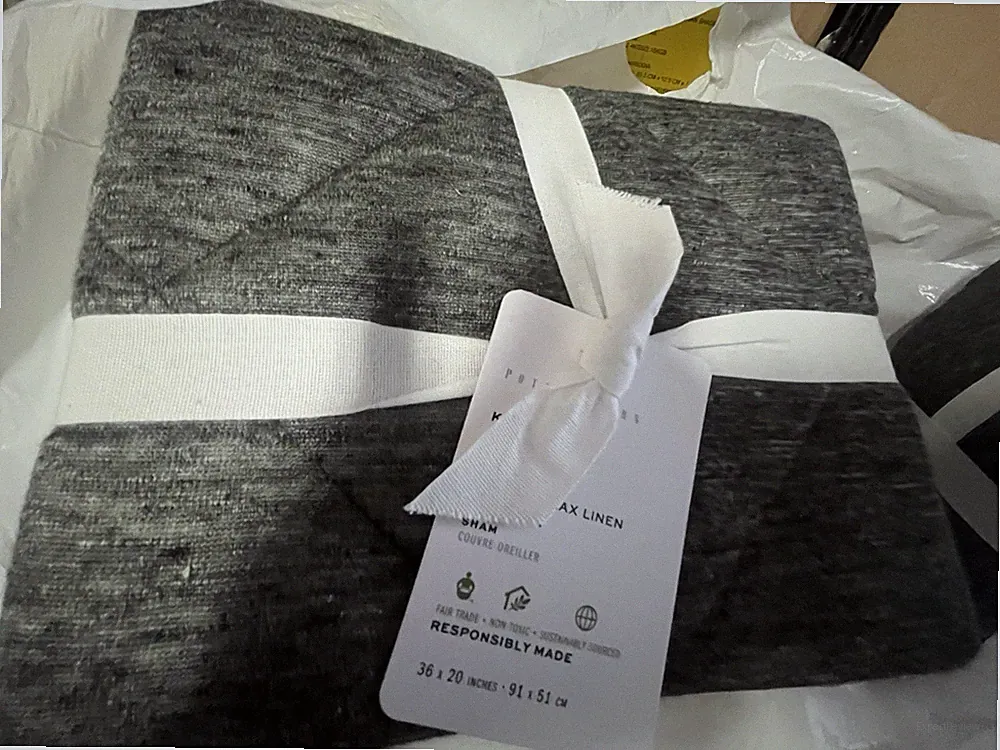2 Pottery Barn Belgian linen jersey king shams charcoal gray grey New w tags