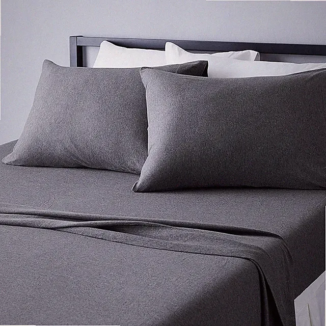 4 Piece Breathable 100% Cotton Jersey Bed Sheets Set, Machine Washable, Stretchy