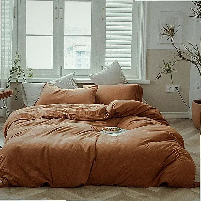 AMWAN Jersey Knit Cotton Duvet Cover Set Solid Pumpkin Color, Luxury Soft Com...