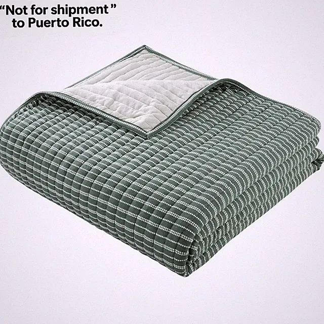 Cotton-Rich T-Shirt Soft Jersey Quilt, Queen/Full, Reversible, Green Stripe