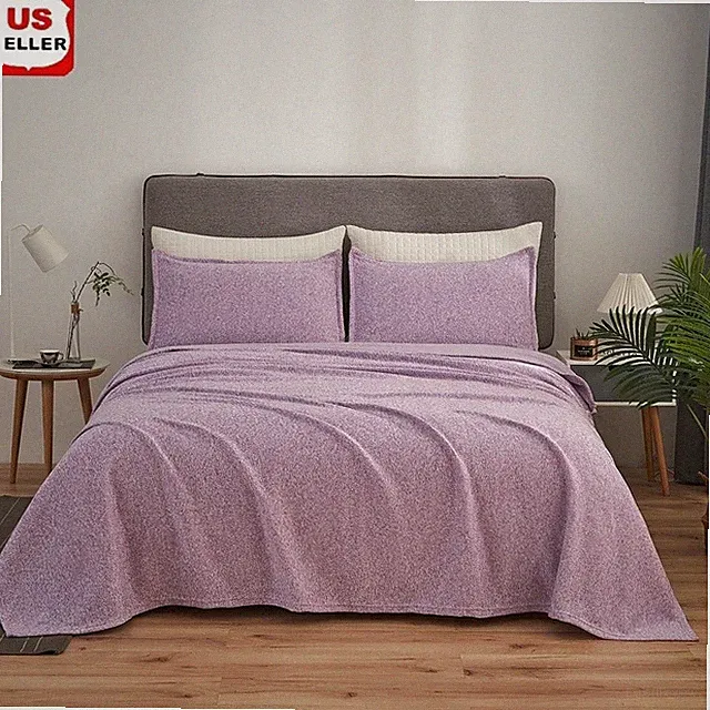 Cozy Reversible Fuzzy Jersey Blanket Soft Plush Warm Bed Throw W/ Pillow Shams