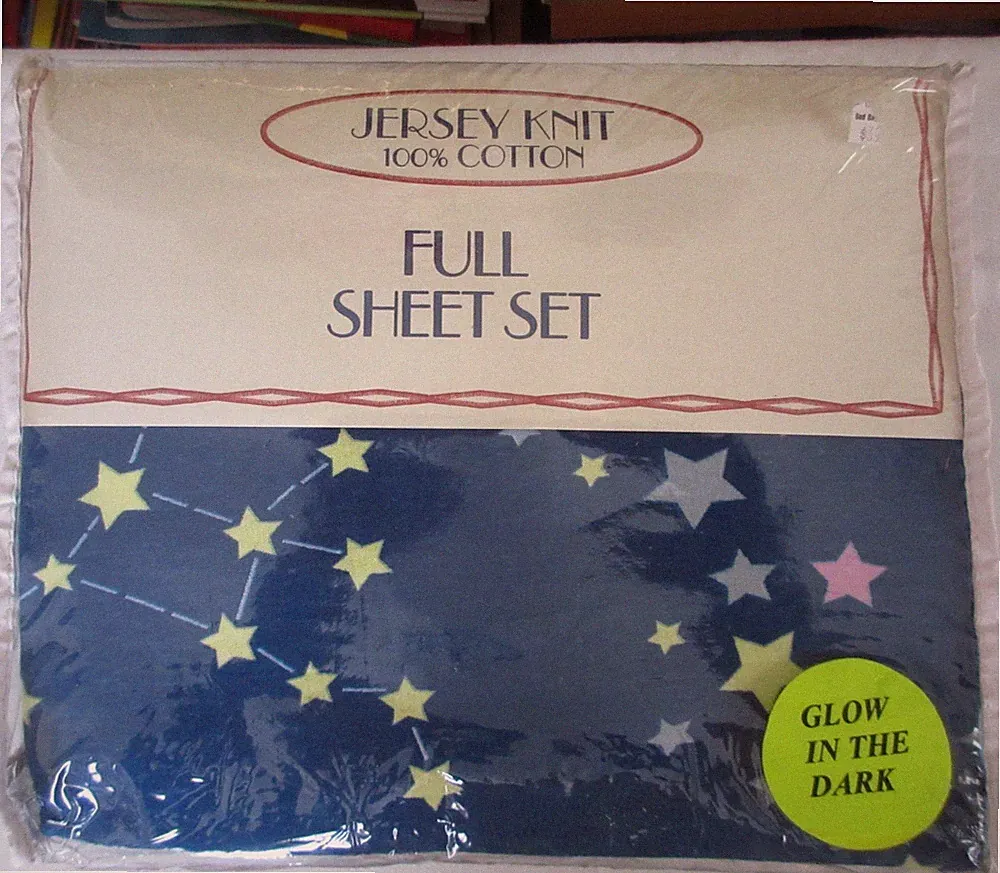 Divatex Jersey Knit 100% Cotton Blue Stars 4 Piece Full Vintage Sheet Set