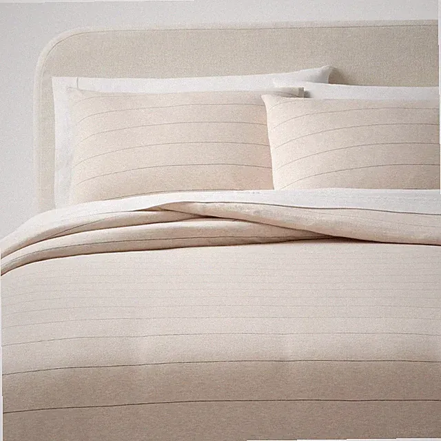 Full/Queen Jersey Comforter and Sham Set Oatmeal Charcoal Striped