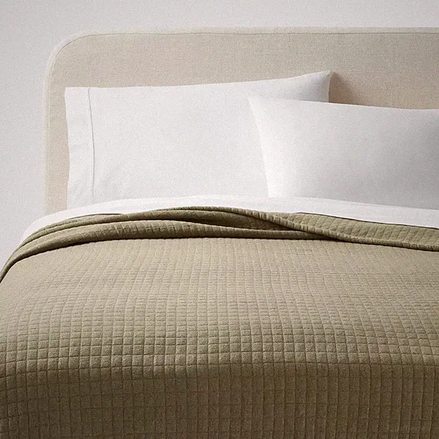 Full/Queen Jersey Quilt Dark Olive Green Heather - Threshold: Cotton