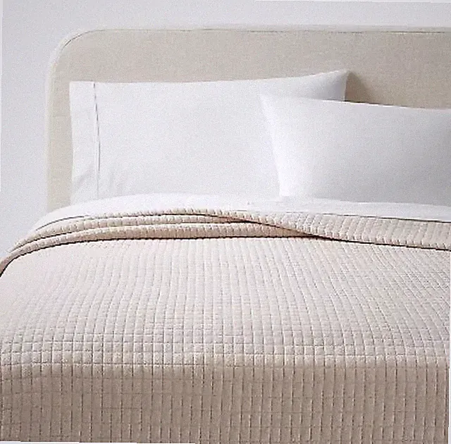 ☀️ Full/Queen Jersey Quilt Oatmeal Heather - Threshold: Cotton Knitted Coverlet