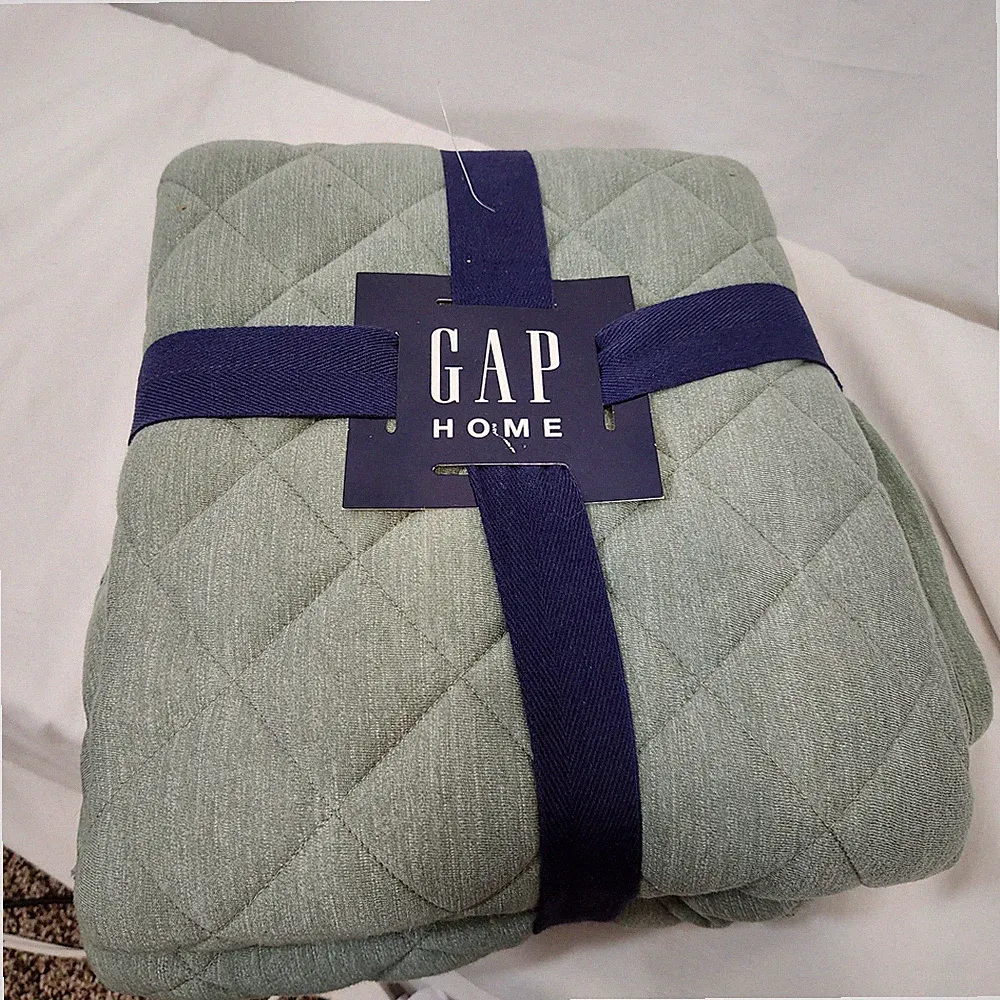 Gap Home Shams Soft Slub Jersey Quilted Pair Green 2 King 20 x 30 NWT