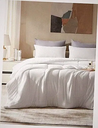 Jersey Comforter Set White Queen 3 Pieces, Solid Reversible Lightweight Super