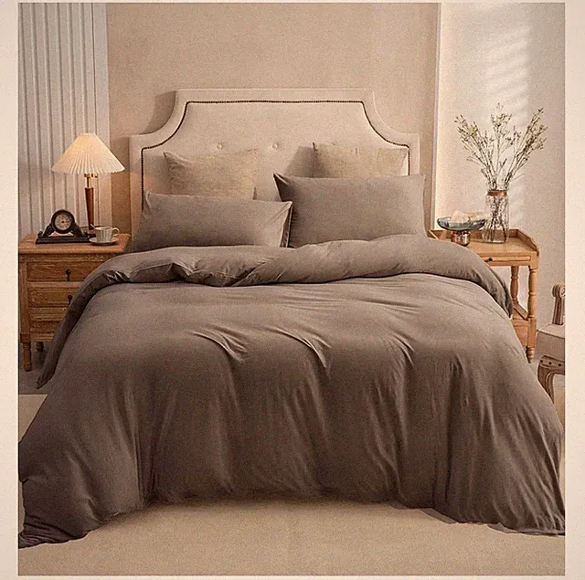 Jersey Knit Duvet Cover Set 100% T-Shirt Cotton, Brown, Twin Size, Zip Closure