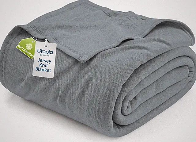 Knit Blanket Queen Size (90X90 Inches, Grey) Soft Lightweight Jersey Breathable