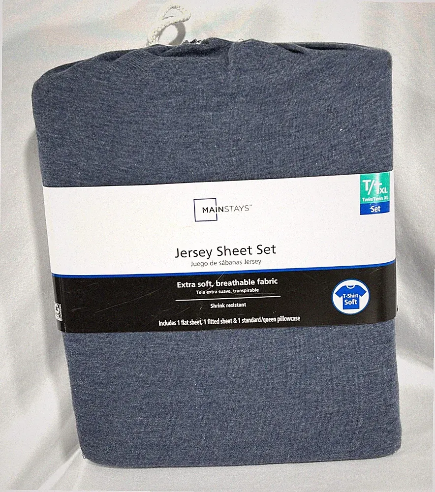 Mainstays Extra Soft Jersey Bed Sheet Set, Twin-XL, Blue Cove, 3 Pieces