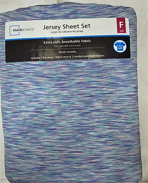 Mainstays Full Jersey Sheet Set 100% Cotton Purple Abstract Breathable OEKO-TEX