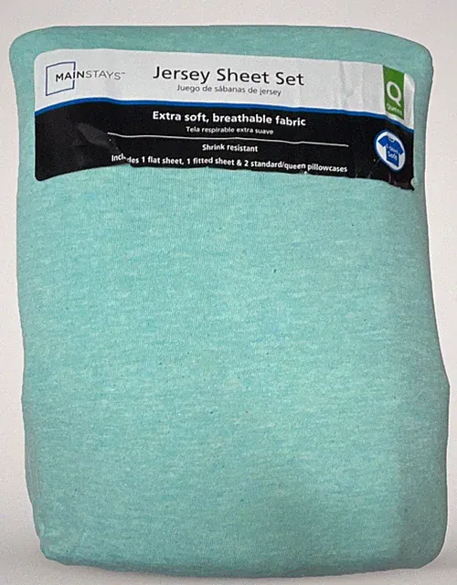 Mainstays Queen Jersey Sheet Set Mint Heather Breathable Shrink Resistant