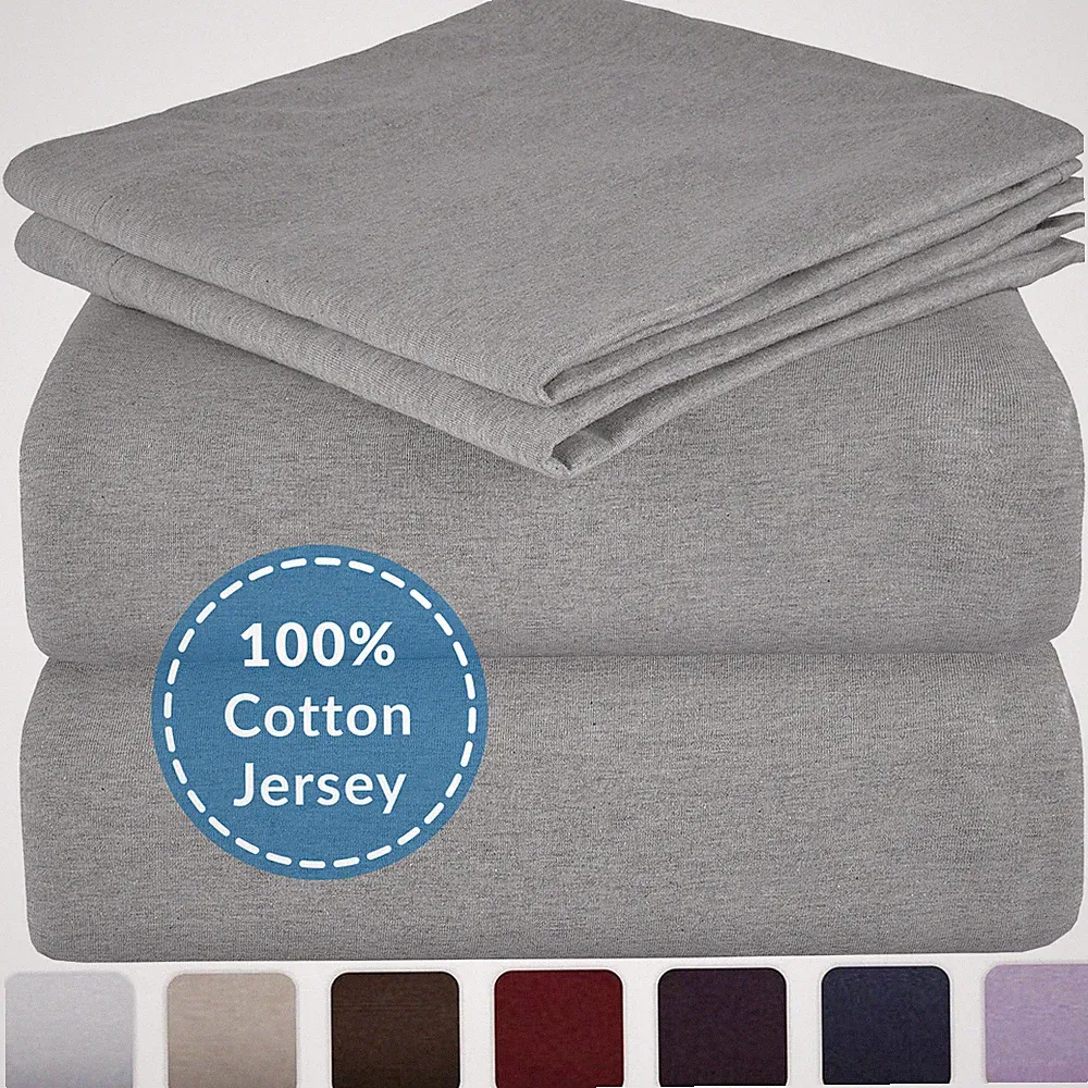 Mellanni Jersey Cotton Sheets w/ Deep Pockets, T-Shirt Knit Bed Set (4-Piece)
