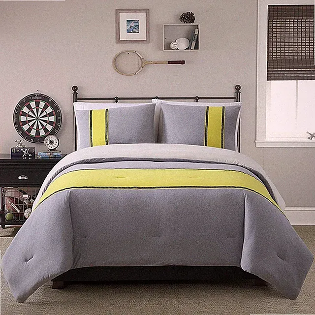 NIP Body Glove Jersey Knit Gray/Yellow Contemporary Full Queen Comforter Set 3pc