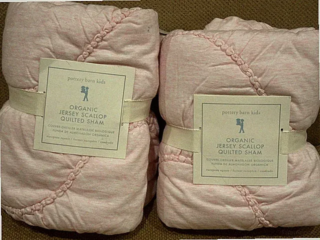 Pottery Barn Kids Organic Jersey Scallop Quilted 2 EURO Shams 26"x26" Pink