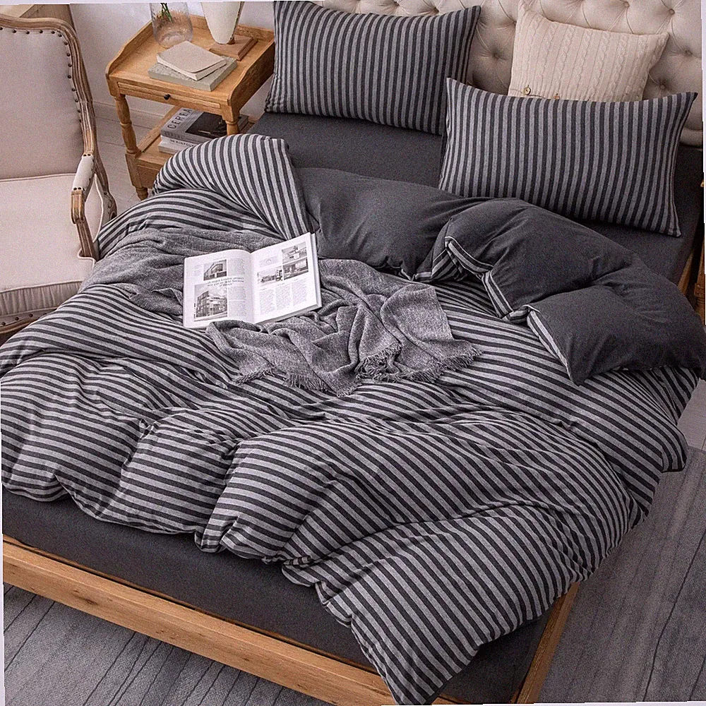 PURE ERA Classic Stripe Jersey Knit Duvet Cover Set 100% Cotton Super Soft