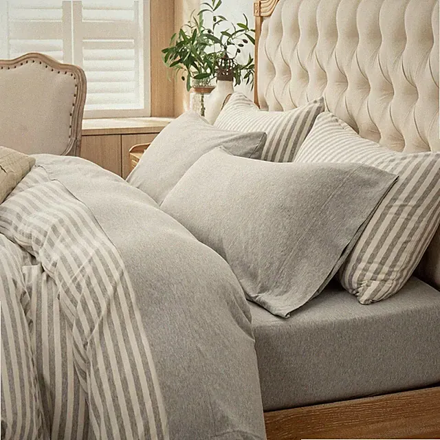 PURE ERA Jersey Knit 4pc Bed Sheet Set Cotton Comfy Heather Light Grey - King