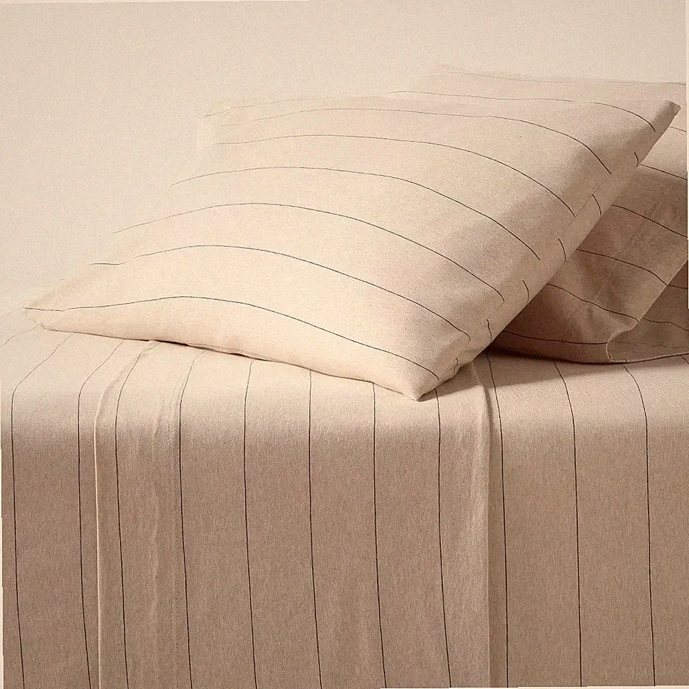 Queen Cotton Jersey Sheet Set Oatmeal Heather Striped - Threshold