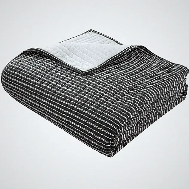 Reversible Queen Full Cotton Rich T-Shirt Jersey Quilted Blanket Black Stripe