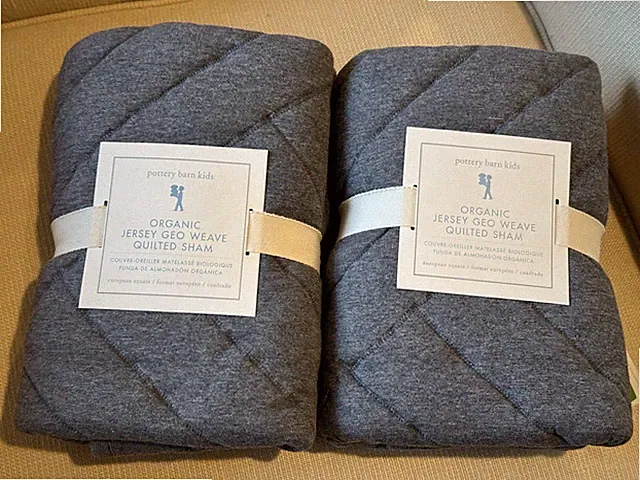 Set of 2 Pottery Barn Kids Organic Jersey Quilted Geo Weave EURO Shams Charcoal