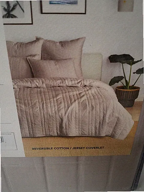 Splendid TWIN COTTON COVERLET QUILT JERSEY REVERSIBLE TAUPE NEW