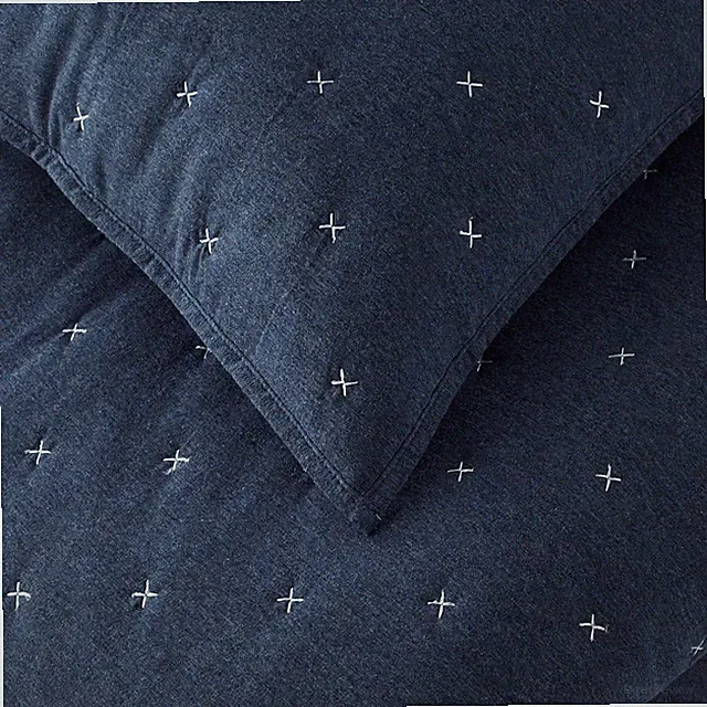 STONE & BEAM JERSEY X-STITCH COTTON COVERLET SET SOFT EASY CARE KING - NAVY