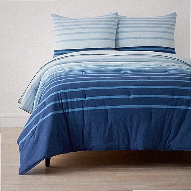 T-Shirt Soft Jersey Knit Stripe Yarn-Dyed Comforter Set - Blue Multi, Full