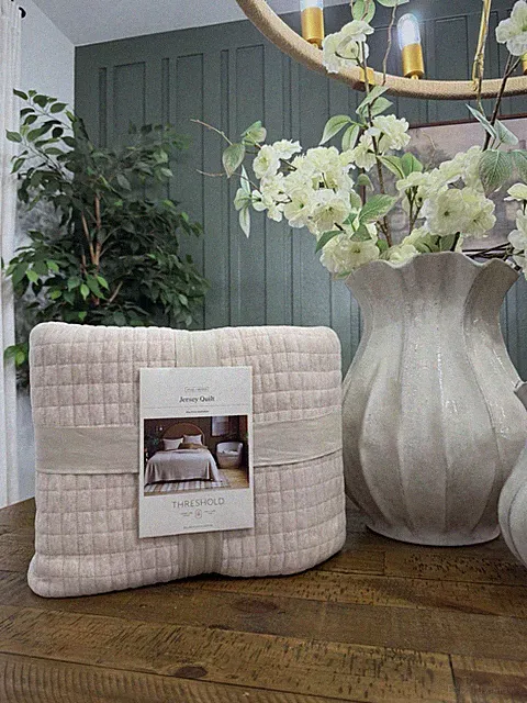Threshold Quilt Cotton Jersey Square Quilted Heavyweight,OATMEAL, Full/Queen NEW