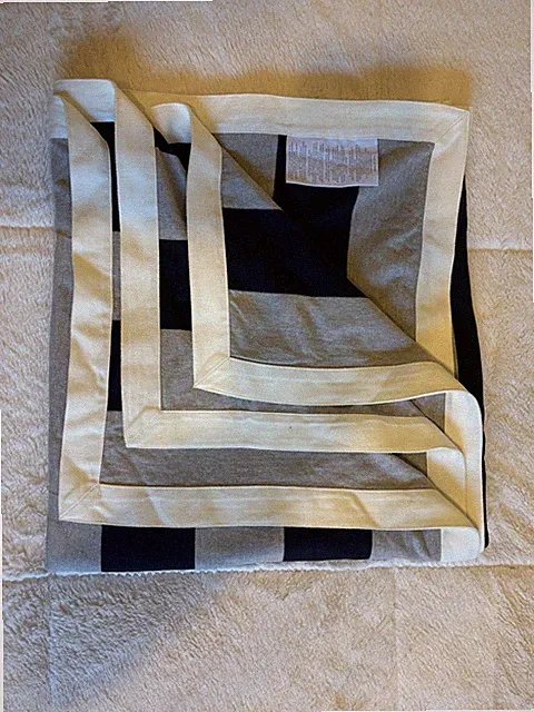 Vtg Gant Jersey Knit Rugby Blanket Throw 56x68" Twill Tape Binding Gray Navy