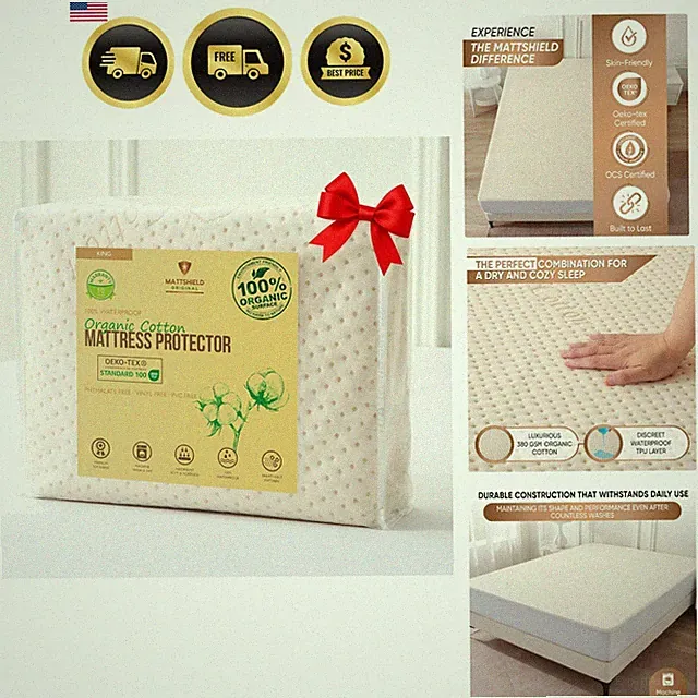 Waterproof Organic Cotton Mattress Protector King Size Breathable Fitted Cover